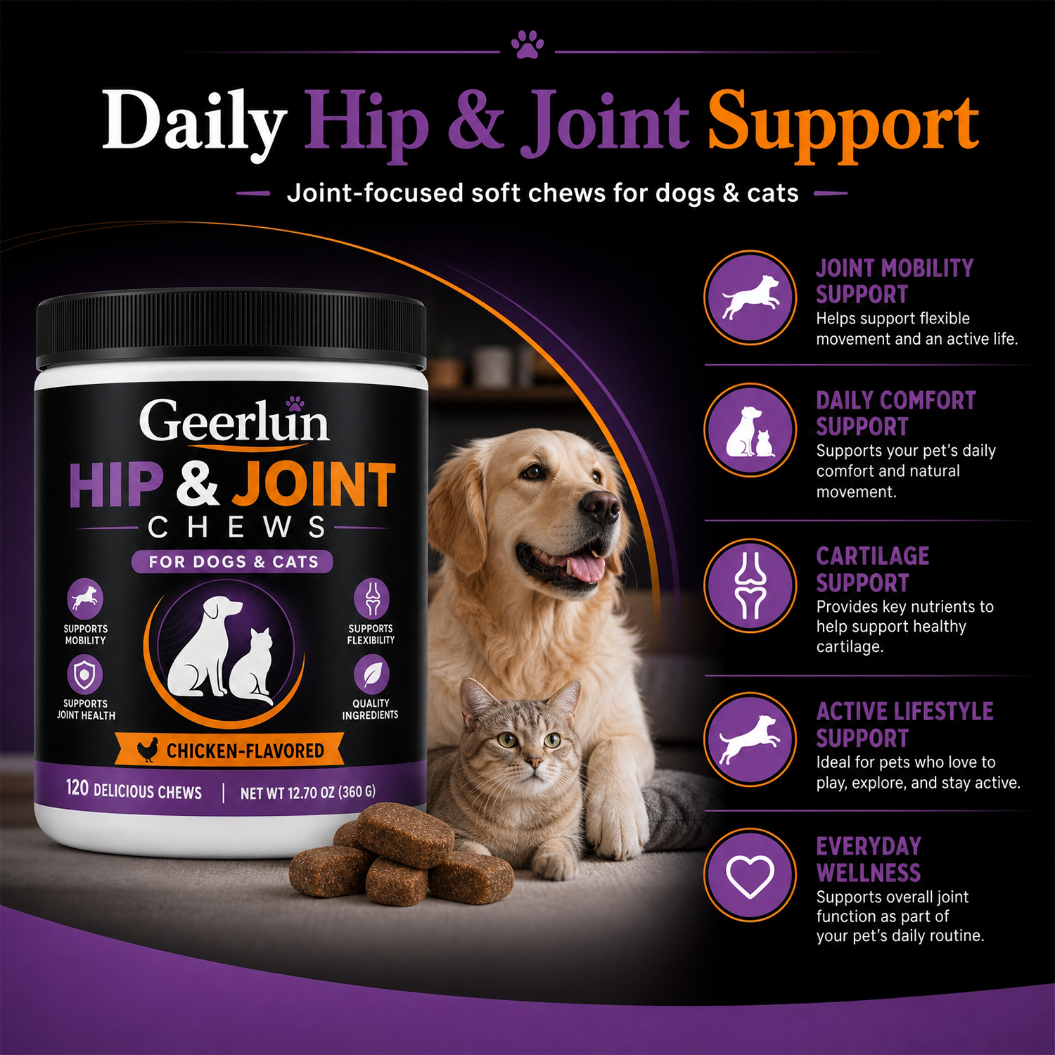 Custom chicken flavored pet hip joint chews