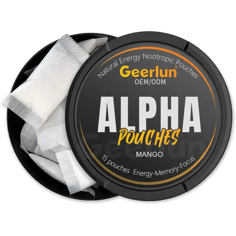Geerlun ALPHA caffeine nootropic pouches Mango flavor 15 count natural energy focus memory oral pouch.jpg